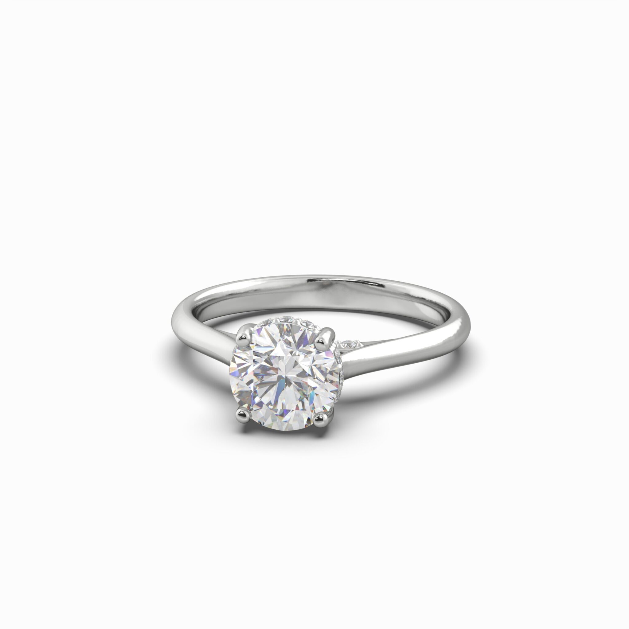 1.14 Carat TW Round Brilliant Lab Grown Diamond Solitaire Halo Engagement Ring in 18K White Gold