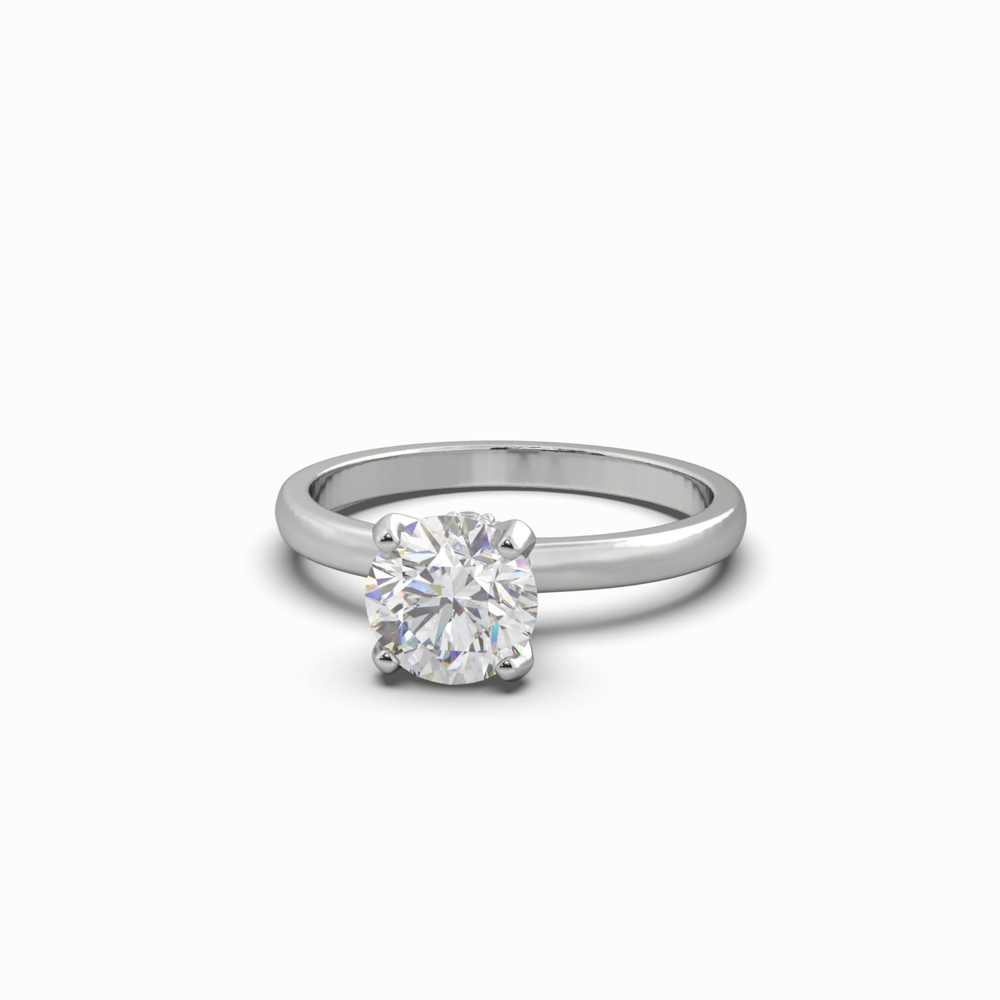 1.12 Carat TW Round Brilliant Lab Grown Diamond Solitaire Hidden Halo Ring in 18K White Gold