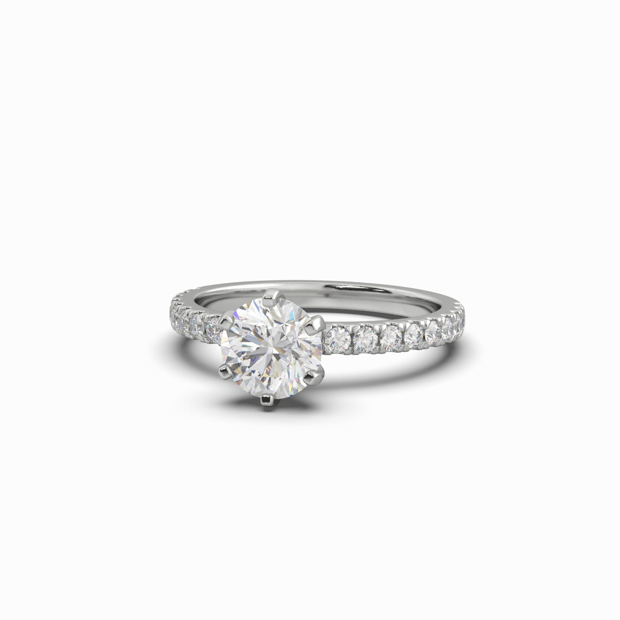 1.39 Carat TW Round Brilliant Lab Grown Diamond Solitaire Side Accent Engagement Ring in 18K White Gold