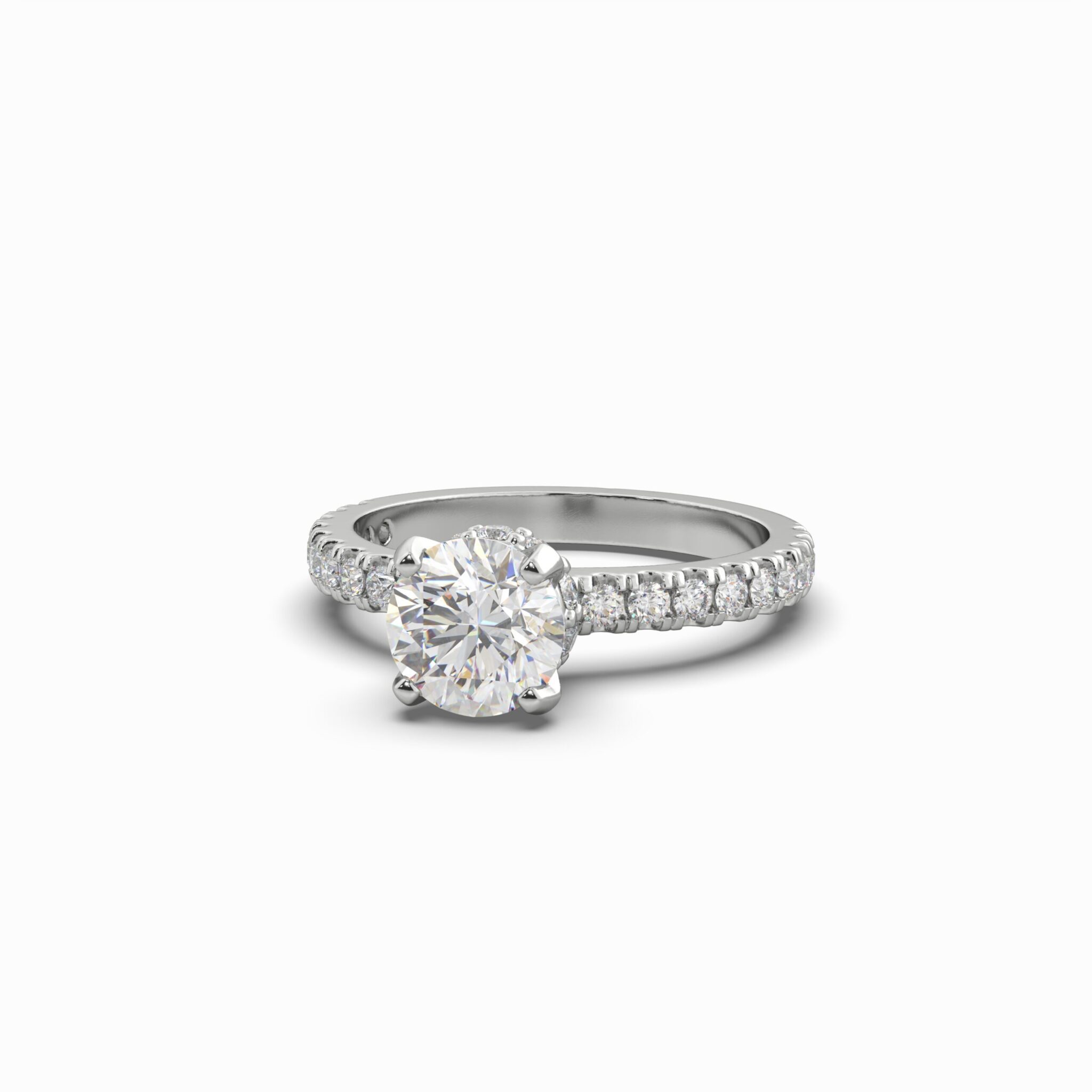 1.53 Carat TW Round Brilliant Lab Grown Diamond Solitaire Side Accent & Halo Ring in 18K White Gold