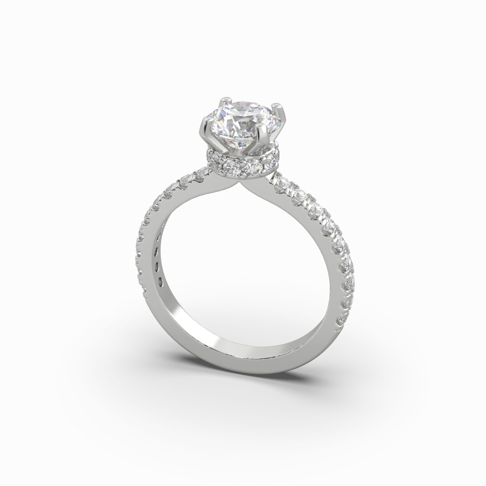1.53 Carat TW Round Brilliant Lab Grown Diamond Solitaire Side Accent & Halo Ring in 18K White Gold - Image 4