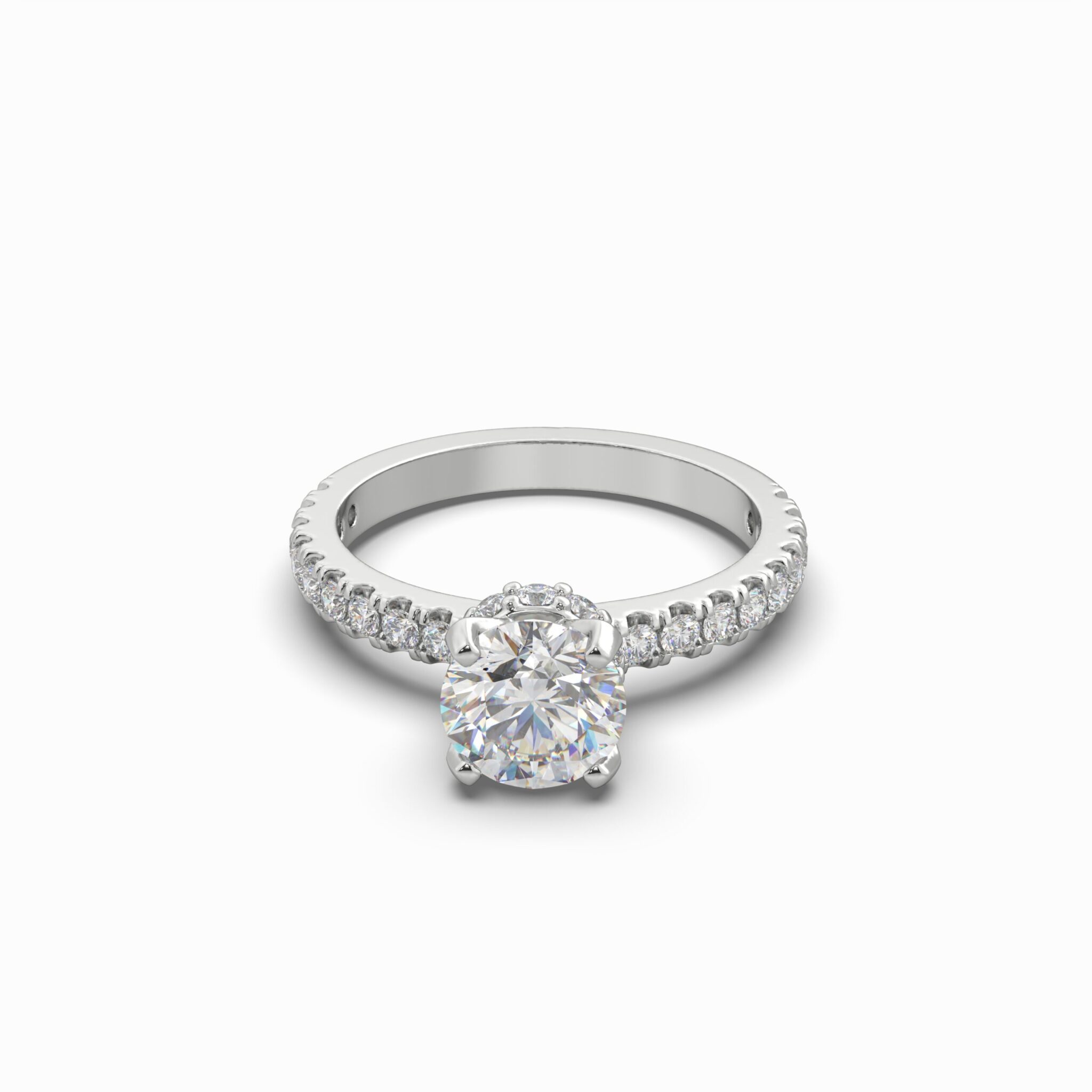 1.53 Carat TW Round Brilliant Lab Grown Diamond Solitaire Side Accent & Halo Ring in 18K White Gold - Image 5