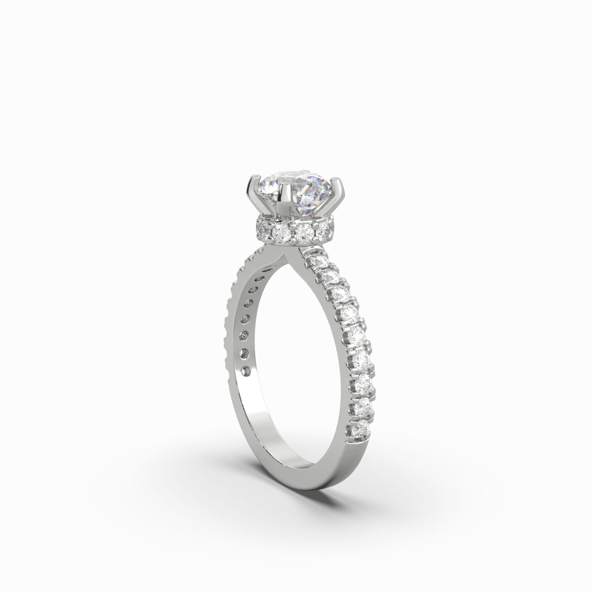 1.53 Carat TW Round Brilliant Lab Grown Diamond Solitaire Side Accent & Halo Ring in 18K White Gold - Image 3